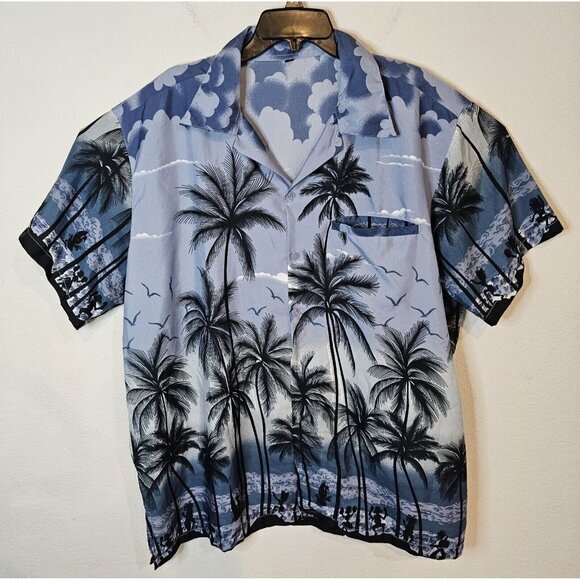 Vtg Hawaiian Multicolor Blue Palm Tree Short Sleeve Shirt Mens Size‎ XXL - Picture 1 of 7